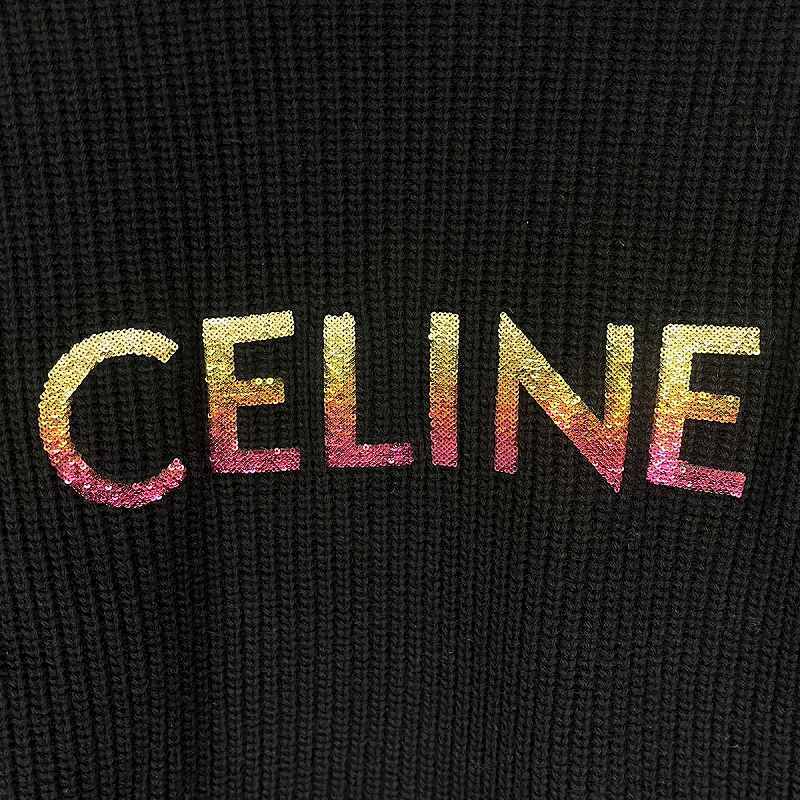 未使用品 セリーヌ CELINE 22AW グラデーション ロゴ スパンコール ウール ニット パーカー XL 黒 ブラック 2A10X66Q メンズ_画像6