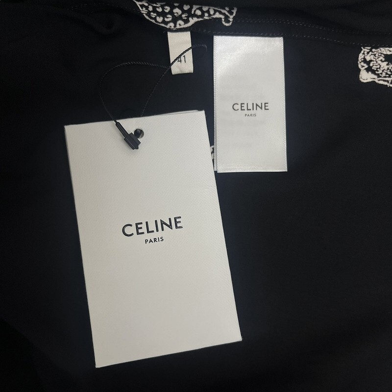 未使用品 セリーヌ CELINE 22SS オーバーシャツ フィーラインプリント アニマル柄 41 L 黒 ブラック 2C718362Q メンズ_画像7
