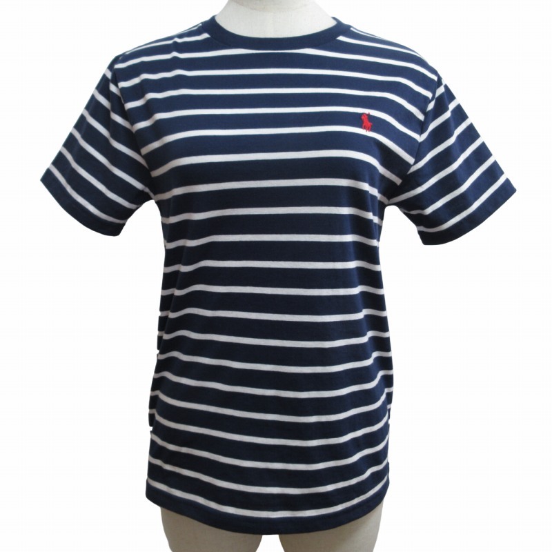 ポロ ラルフローレン POLO RALPH LAUREN 美品 キッズ 近年モデル Ｔシャツ カットソー ボーダー 半袖 ネイビー M 10-12 150 0507 ■GY14_画像1