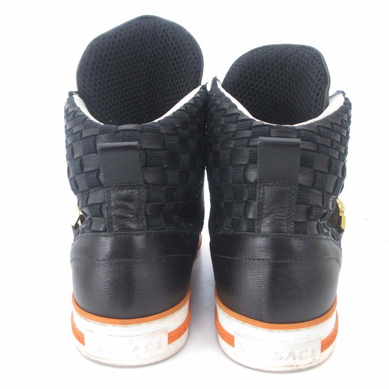  Versace Versace .VERSACEmete.-sa sneakers is ikatto knitting leather canvas black black 41 27.0-27.5cm rank shoes me