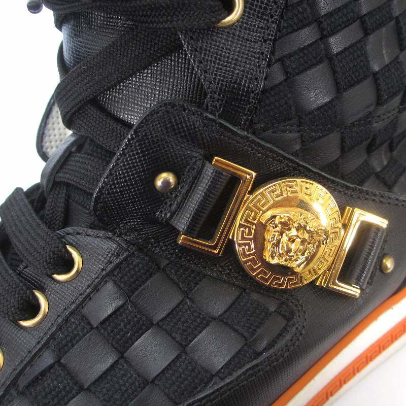  Versace Versace .VERSACEmete.-sa sneakers is ikatto knitting leather canvas black black 41 27.0-27.5cm rank shoes me