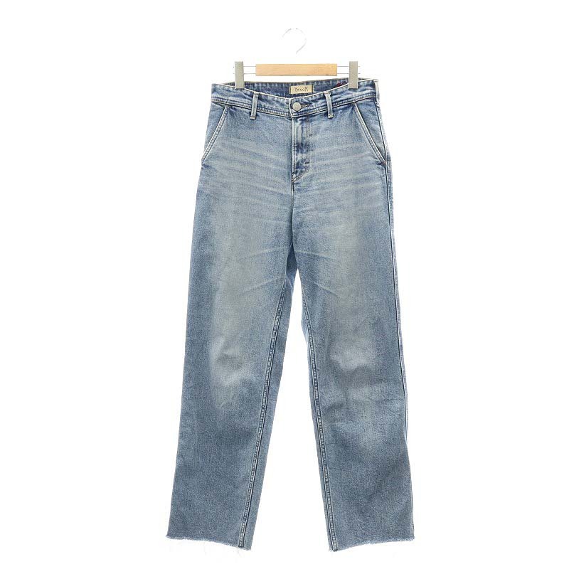 ヤヌーク YANUK 加藤かすみ 23AW ECO DENIM ローライズ ストレート デニムパンツ ジーンズ カットオフ ウォッシュ加工 S 青_画像1