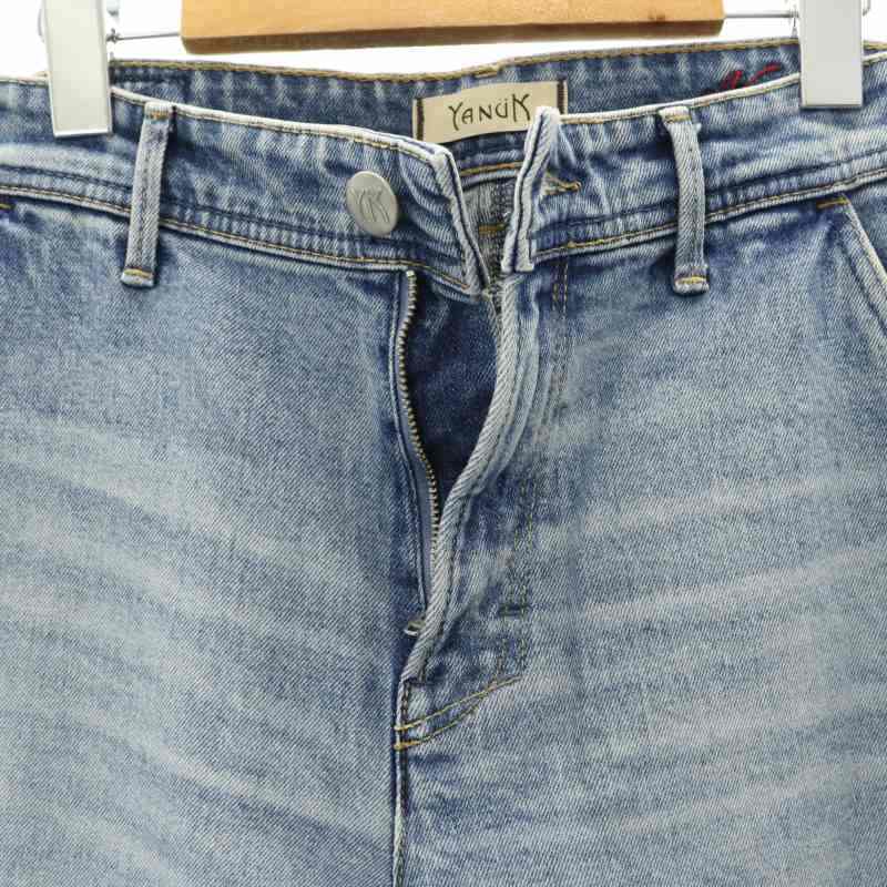 ヤヌーク YANUK 加藤かすみ 23AW ECO DENIM ローライズ ストレート デニムパンツ ジーンズ カットオフ ウォッシュ加工 S 青_画像4