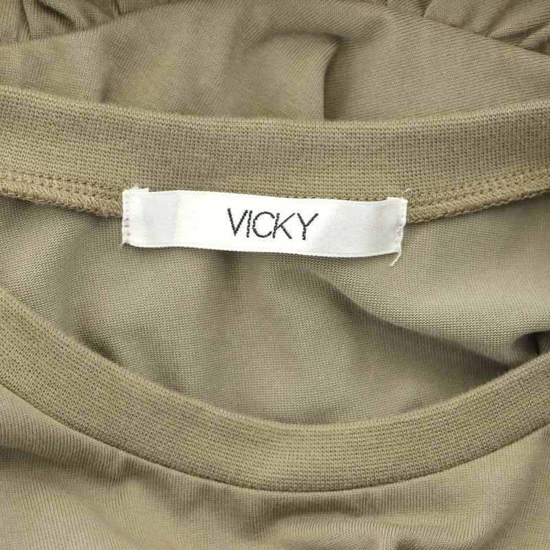 ビッキー VICKY カットギャザー切替フレアワンピース ロング 半袖 2 M ベージュ /SY ■OS レディース_画像3