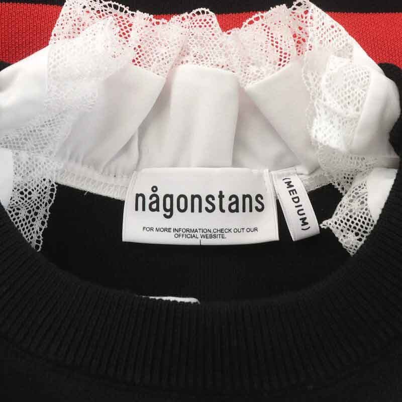 ナゴンスタンス nagonstans 23AW フリルボーダープルオーバー ニット セーター 長袖 クルーネック レース M 黒 ブラック 赤 レッド 白_画像7