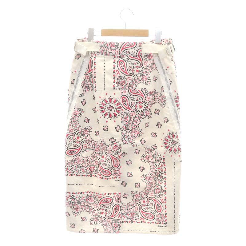 サカイ sacai 22SS Bandana Print Skirt タイトスカート ロング 総柄 2 白 黒 ピンク 22-05927 /DF ■OS レディース_画像2