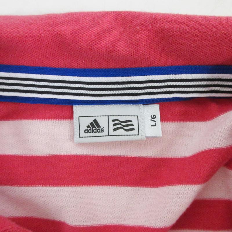 アディダス adidas ポロシャツ 半袖 ロゴ ボーダー コットン混 ピンク系 L 0510 メンズ_画像7
