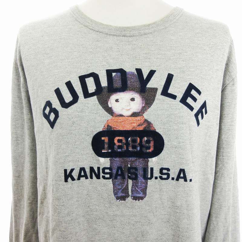 リー LEE BUDDY ロンT カットソー Tシャツ 長袖 フロッキー プリント グレー M ■SM1 レディース_画像8