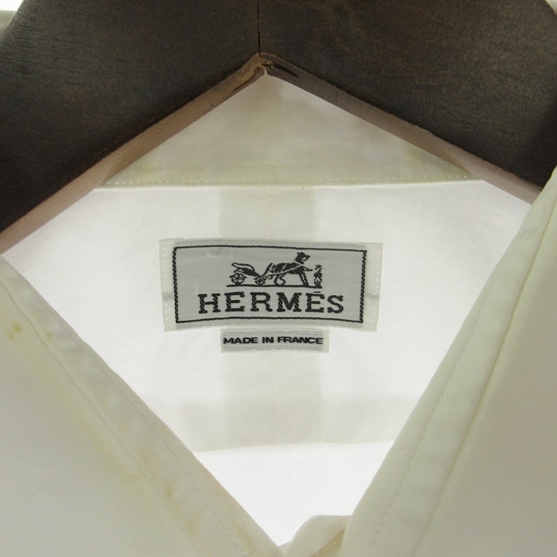 エルメス HERMES ワイシャツ Yシャツ コットン 無地 白 ホワイト 42 16 1/2 L位 メンズ_画像3