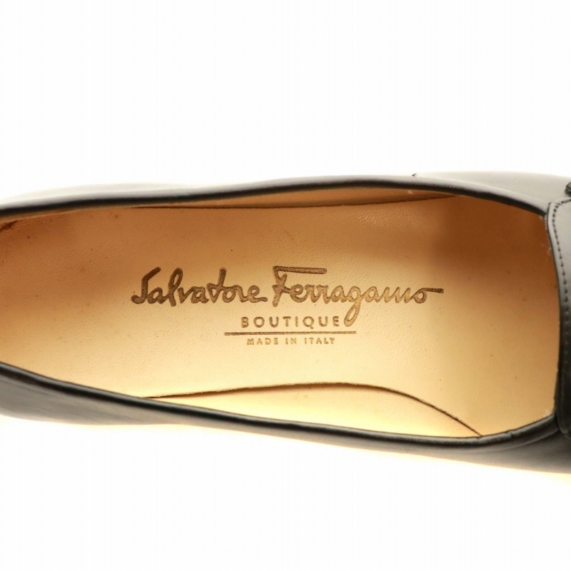 Salvatore Ferragamo パンプス ローファー レザー スクエアトゥ チャンキーヒール ガンチーニ シルバー金具 5.5 23cm 黒_画像7