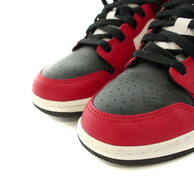 ナイキ NIKE GS Air Jordan 1 Mid Black/Gym Red-White スニーカー シューズ レザー US4Y 23.0cm 赤 黒 白 554725 069 キッズ_画像3