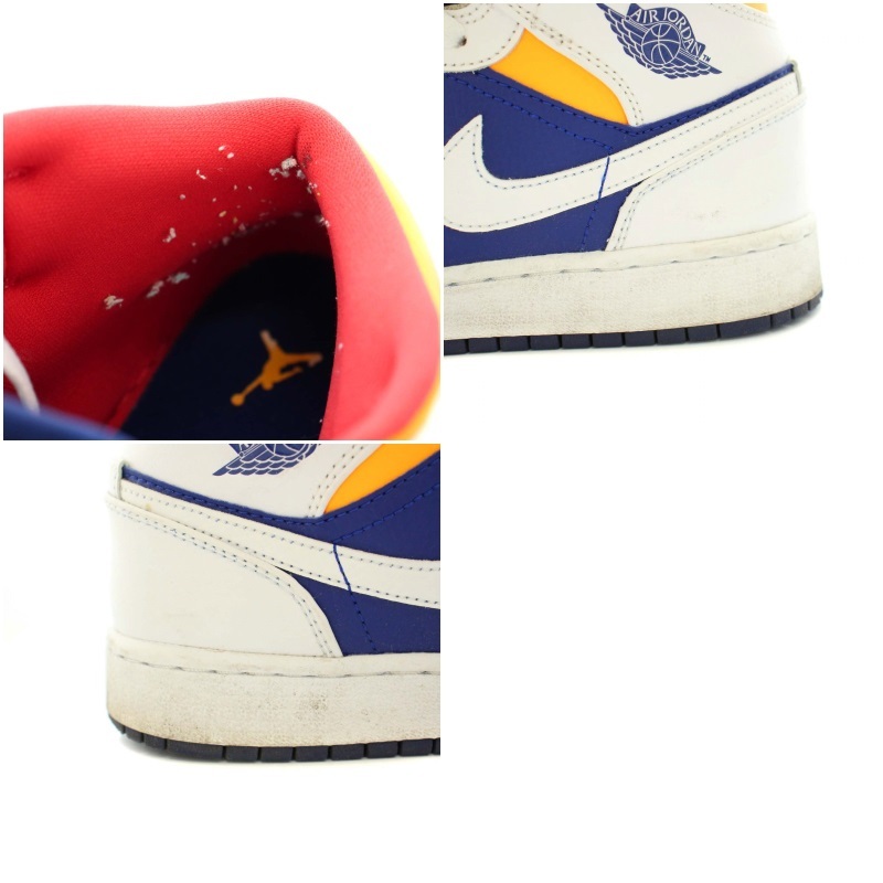 ナイキ NIKE AIR JORDAN 1 MID GS WHITE/NAVY/YELLOW スニーカー シューズ レザー US4Y 23.0cm 白 紺 554725 131 キッズ_画像8