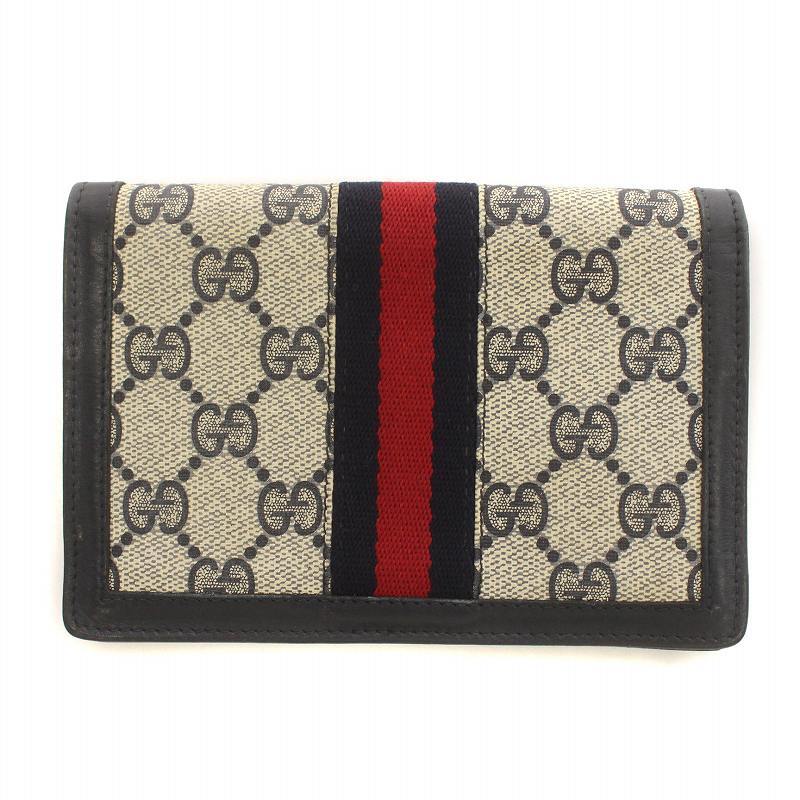 グッチ GUCCI オールドグッチ ポーチ 小物入れ シェリーライン インターロッキング GGスプリーム PVC キャンバス レザー グレー 黒_画像2