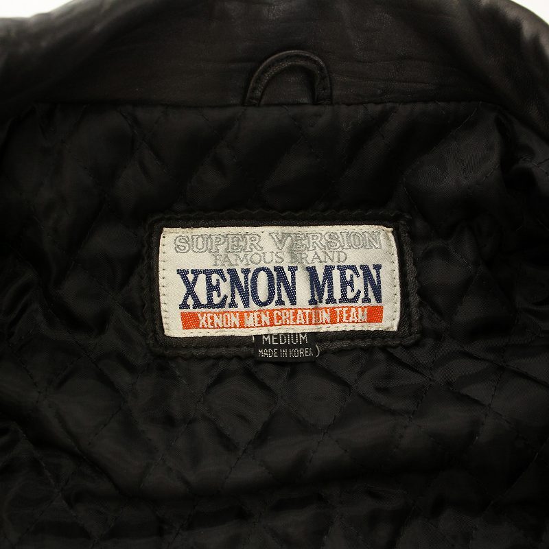 XENON MEN ゼノンメン レザー 中綿 ジャケット 革ジャン カーコート キルティング裏地 羊革 ラムレザー M 黒_画像3