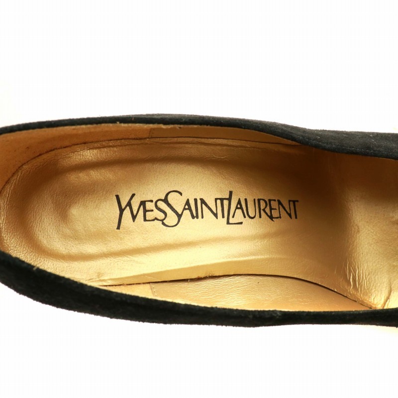 イヴサンローラン YVES SAINT LAURENT パンプス スエード ラウンドトゥ ハイヒール ゴールド金具 34 22cm 黒 ブラック_画像7