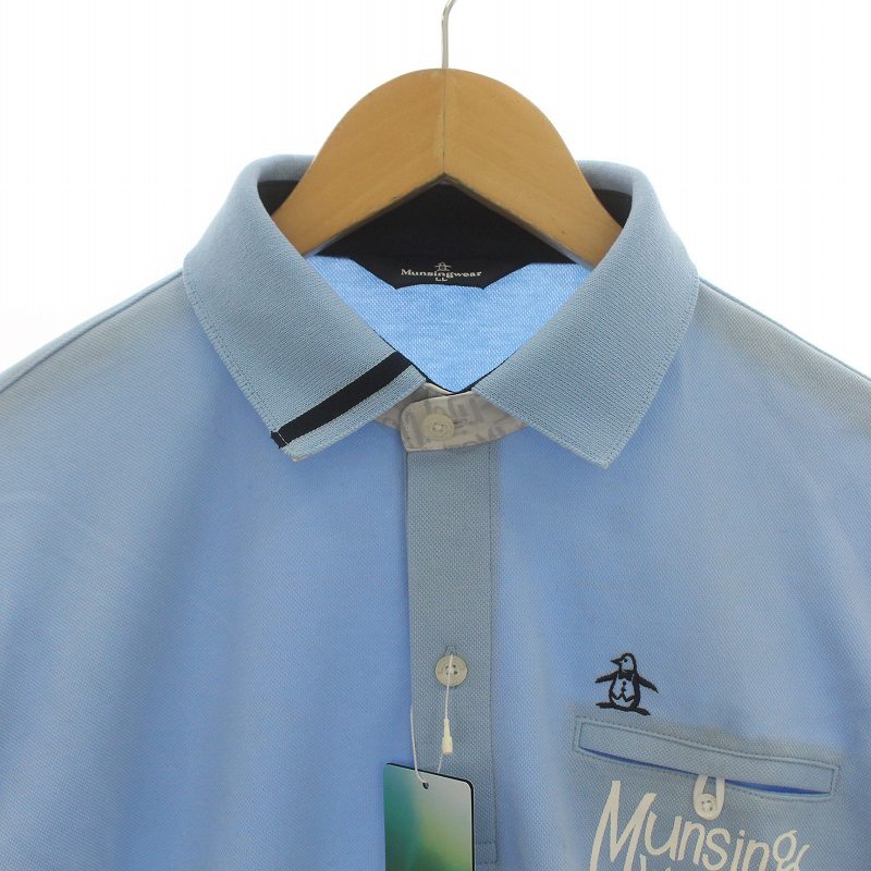 未使用品 マンシングウェア MUNSINGWEAR ゴルフウェア ポロシャツ 長袖 ロゴ 刺繍 LL 水色 ライトブルー /IR ■GY31 メンズ_画像4
