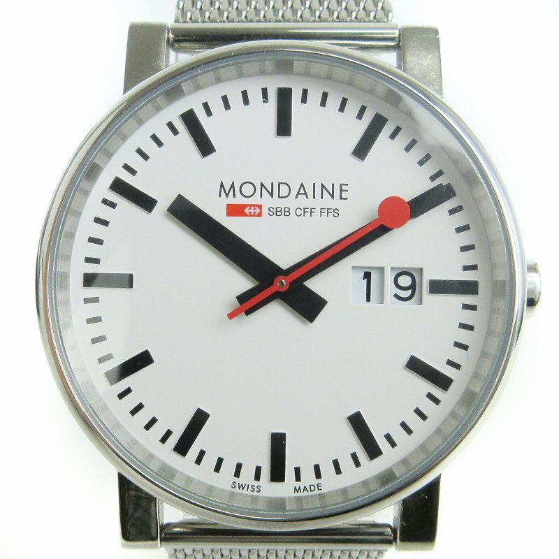 モンディーン MONDAINE エヴォ 腕時計 ビッグデイト A627 30303 11SBM 白 ホワイト ウォッチ ■SM1 メンズ_画像1