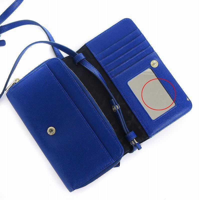 フルラ FURLA ウォレットショルダー 財布 二つ折り フラップ ミラー付き レザー 斜め掛け ロゴ プレート 青 ブルー ■SM1 レディース_画像8