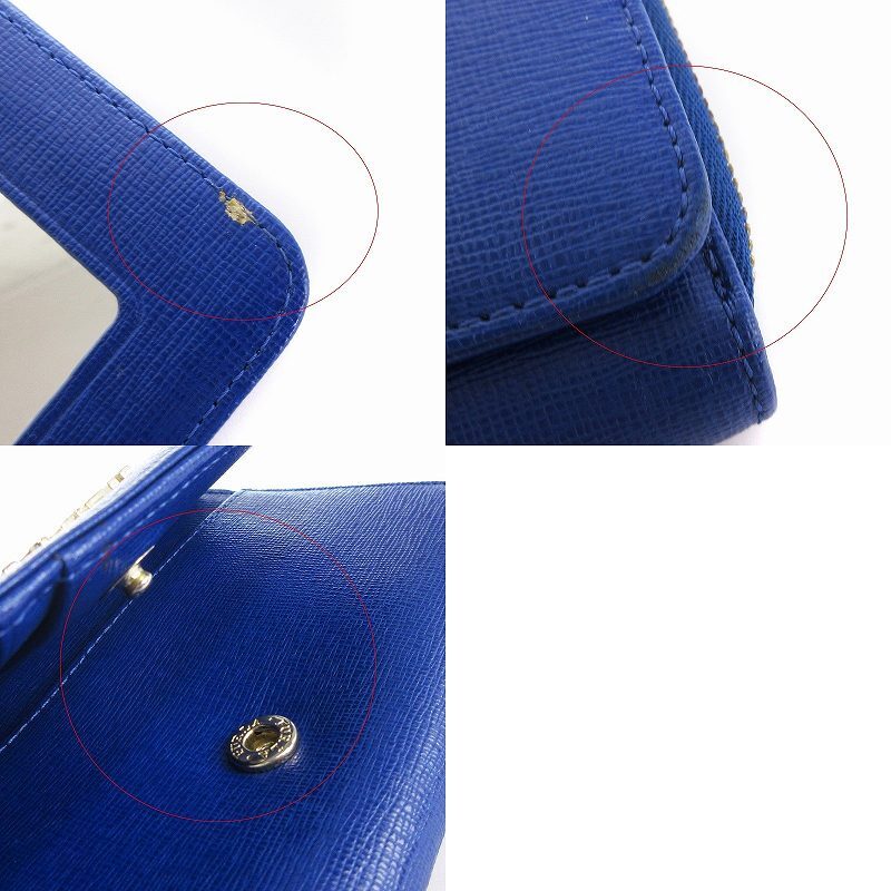 フルラ FURLA ウォレットショルダー 財布 二つ折り フラップ ミラー付き レザー 斜め掛け ロゴ プレート 青 ブルー ■SM1 レディース_画像9