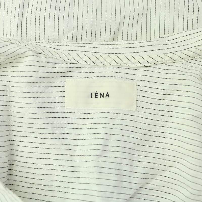 イエナ IENA 20SS ワンピース ミモレ ロング ストライプ オフショルダー スキッパー 七分袖 白 ホワイト 黒 ブラック_画像6