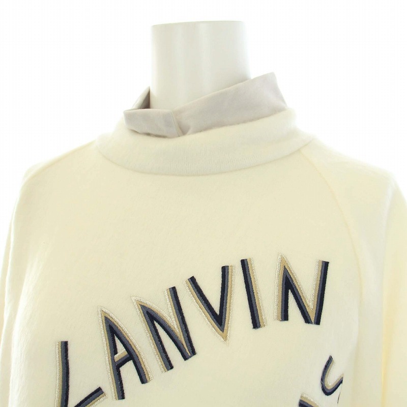 ランバン スポール LANVIN SPORT ニット セーター タートルネック 長袖 ロゴ 刺繍 42 XL 白 アイボリー /TK レディース_画像4