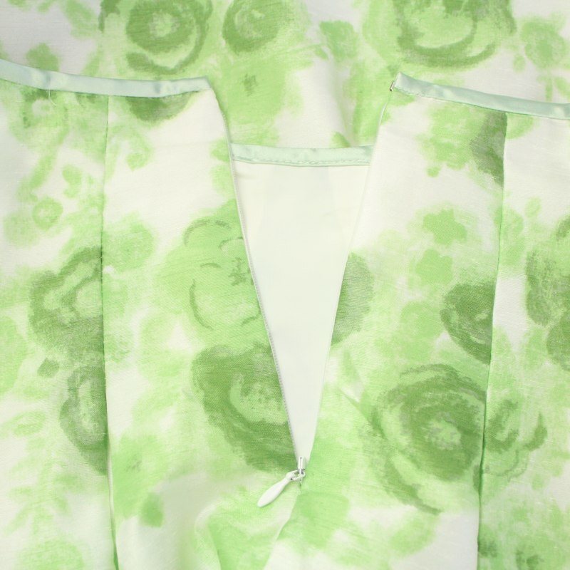 エムズグレイシー M'S GRACY フレアスカート ひざ丈 花柄 36 S 白 ホワイト 緑 グリーン /FQ レディース_画像4