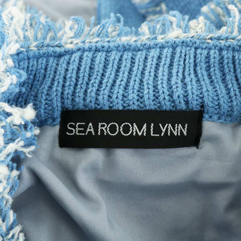 シールームリン SEA ROOM LYNN 23AW Shine Tweed Knit ノーカラージャケット ツイード F 青 ブルー 白 ホワイト 003160024_画像4