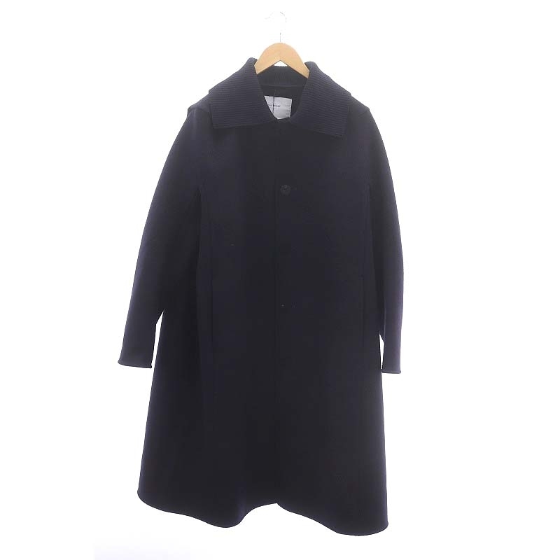 オーバーコート OVERCOAT DARTED DOLMAN SLEEVE ステンカラーコート ノーカラー ニット襟 ウール 0 紺 ネイビー /MI ■OS ■SH メンズ_画像1