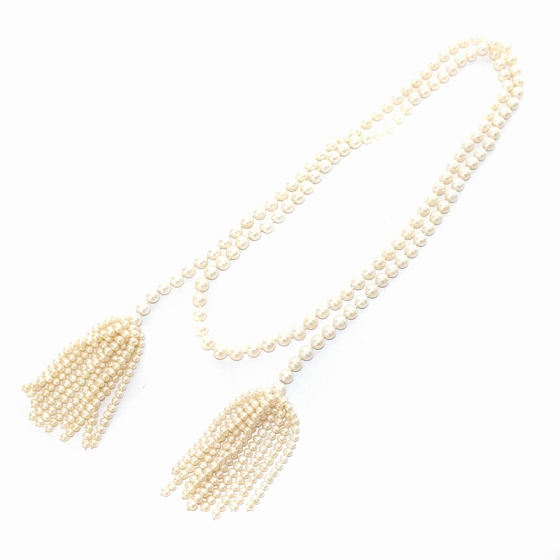 ビジュードエム Bijou de M ダブルタッセルパールネックレス W tassel Pearl Necklace 白 ホワイト /YI22 ■SH レディース_画像1