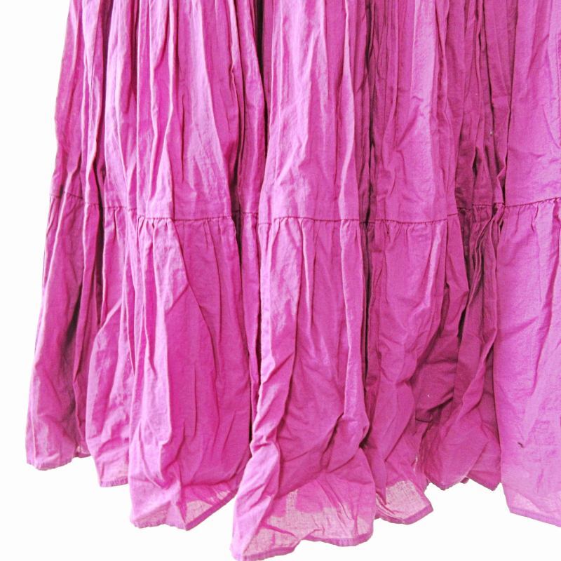ユナイテッドアローズ UNITED ARROWS 美品 近年モデル コットン ティアード マキシ スカート ロング フレア イージーウエスト 赤紫 36 0509_画像4