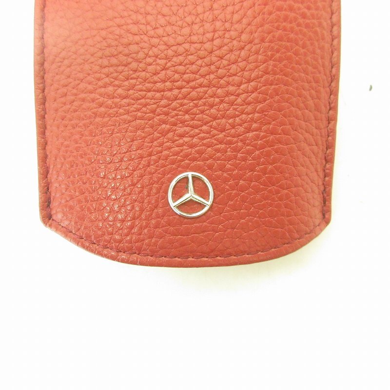 Mercedes Benz メルセデス ベンツ 美品 レザー キーケース キーリング 2点セット メタルロゴ 皮革 赤 レッド メンズ レディース_画像7