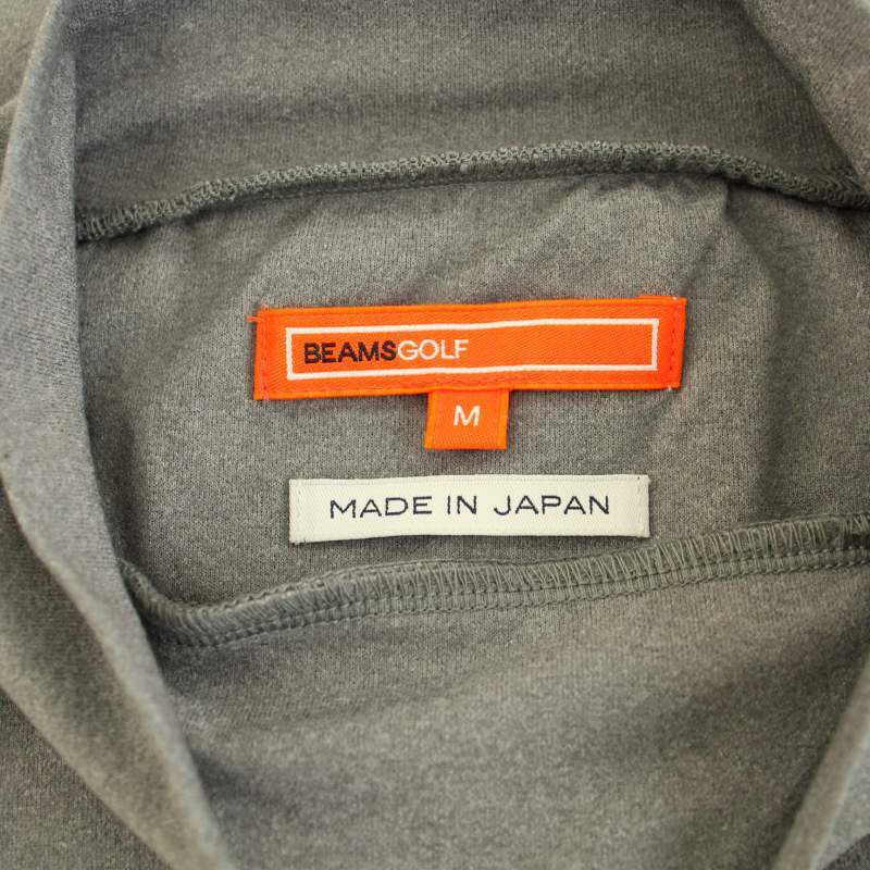 BEAMS GOLF 22SS ゴルフウェア 立体スリーブモックネックシャツ ロンT Tシャツ カットソー 長袖 ロゴプリント M グレー 黒 メンズ_画像4