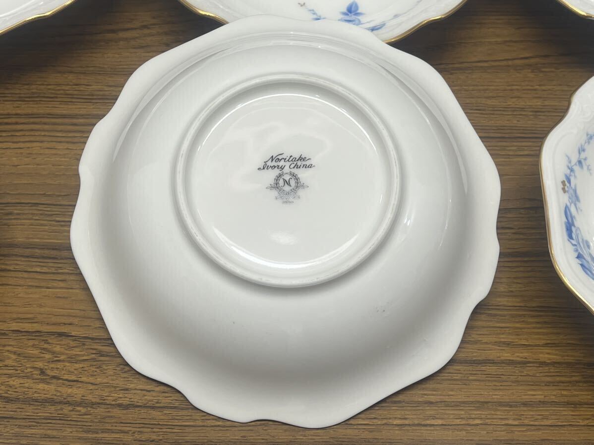 D250 Noritake ノリタケ　スープ皿　金彩プレート　6客　ブルーフラワーモチーフ　花柄　食器　_画像4