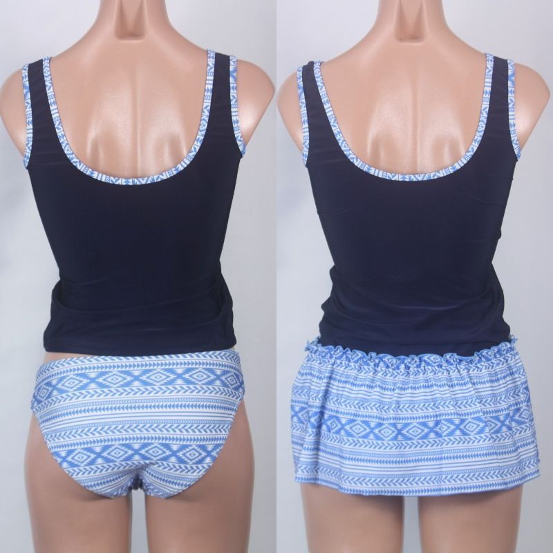 C0380* swimsuit 3 point set Ocean Pacific navy blue navy light blue lovely pattern pattern ....150 size woman tank top skirt lady's sea 