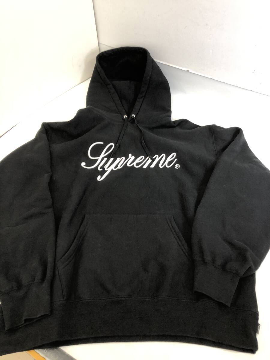 CL240514-01K/ Supreme シュプリーム レイズド スクリプト フーディー スウェットシャツ Raised Script Hooded Sweatshirt ブラック L_画像1