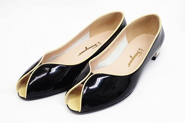 【Salvatore Ferragamo】未使用品 サルヴァトーレ フェラガモ マイフェラガモ パンプス 6 1/2 C ブラック パテントレザー ◆質屋出品_画像3