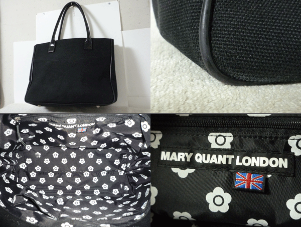  Mary Quant MARY QUANT canvas enamel black black daisy Logo shoulder .. shoulder tote bag lady's 