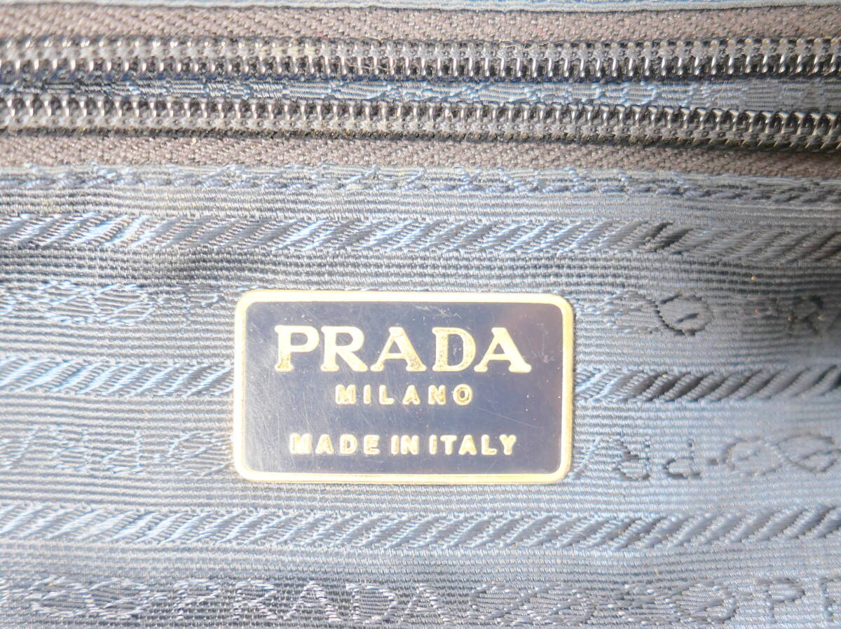 中古★PRADA プラダ ナイロン チェーン ショルダー ファスナー バッグ ネイビー 25×20cm_画像9