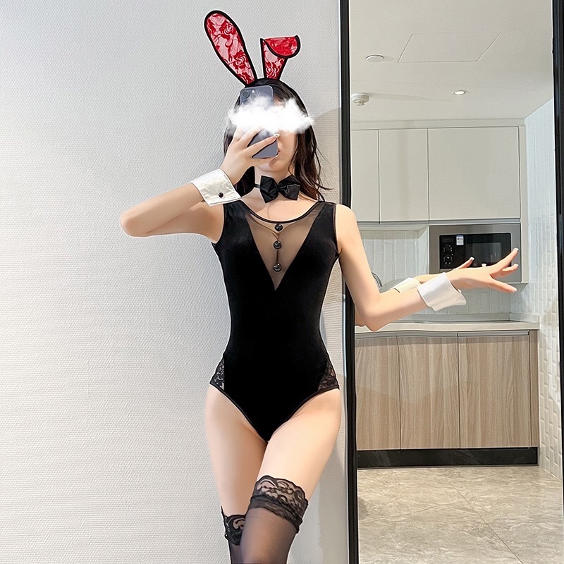 Pe672 sexy Ran Jerry open black chi possible bunny girl baby doll [ Leotard * Katyusha 4 point set ] costume play clothes 
