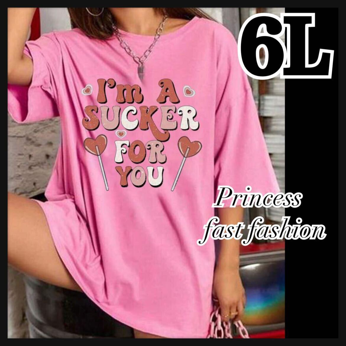 【6L】キャンディピンク 半袖Tシャツ 大きいサイズ レディース_画像1