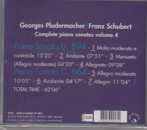 [CD/Transart]シューベルト:ピアノ・ソナタ第13番イ長調D.664&ピアノ・ソナタ第18番ト長調D.894/G.プリュデルマシェ(p) 2001-2002_画像2