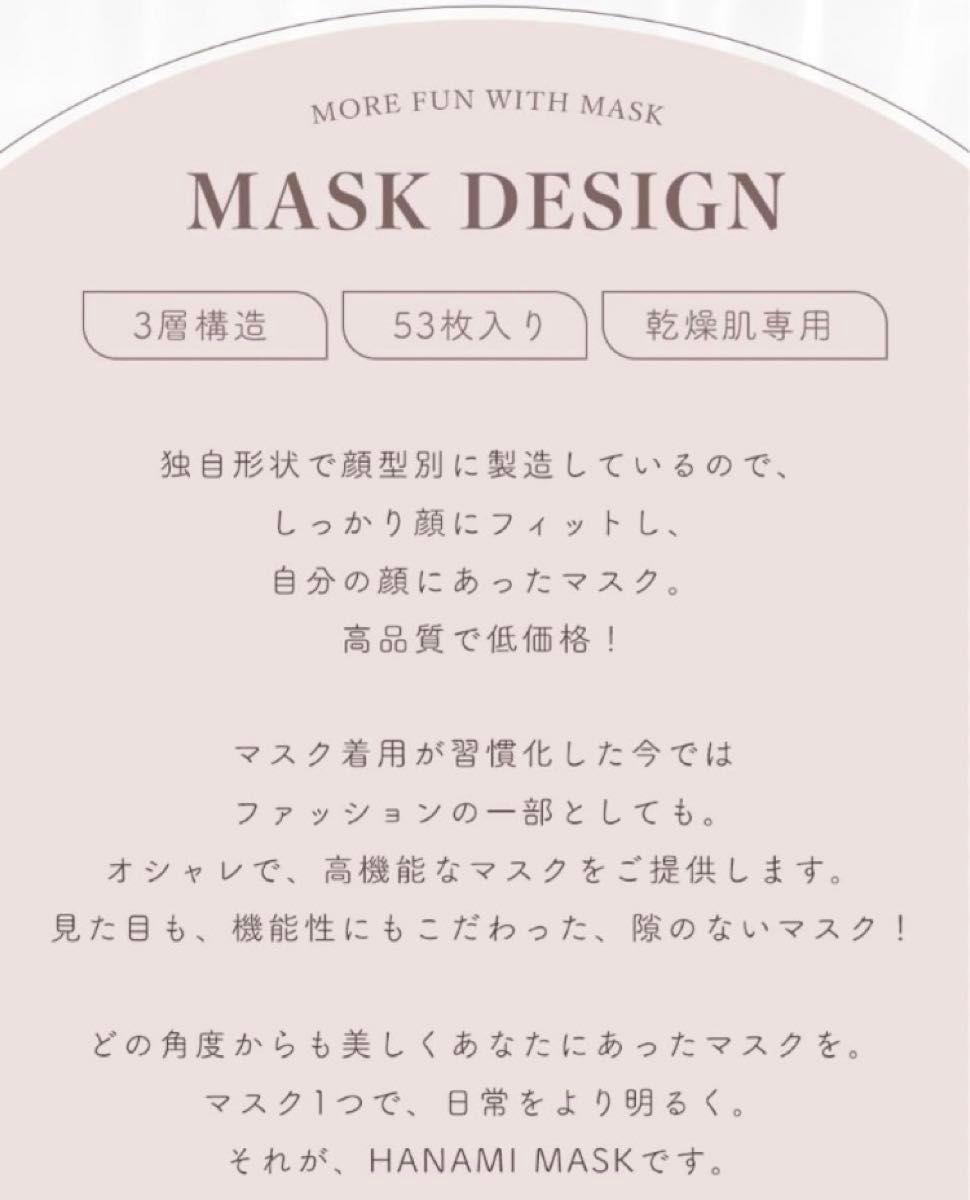 大容量　HANAMI 3Dマスク　Ｃタイプ　バイカラーマスク　グレージュ×紐ブラック　53枚　シシベラマスク姉妹品