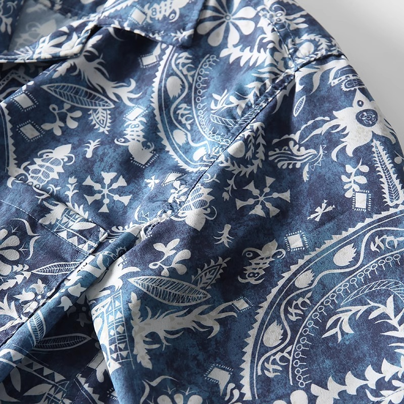 S1401-XL 新品 アロハシャツ メンズ 半袖シャツ 薄手 夏 カジュアル 花柄 総柄 おしゃれ シルクのような質感 /ブルーの画像5