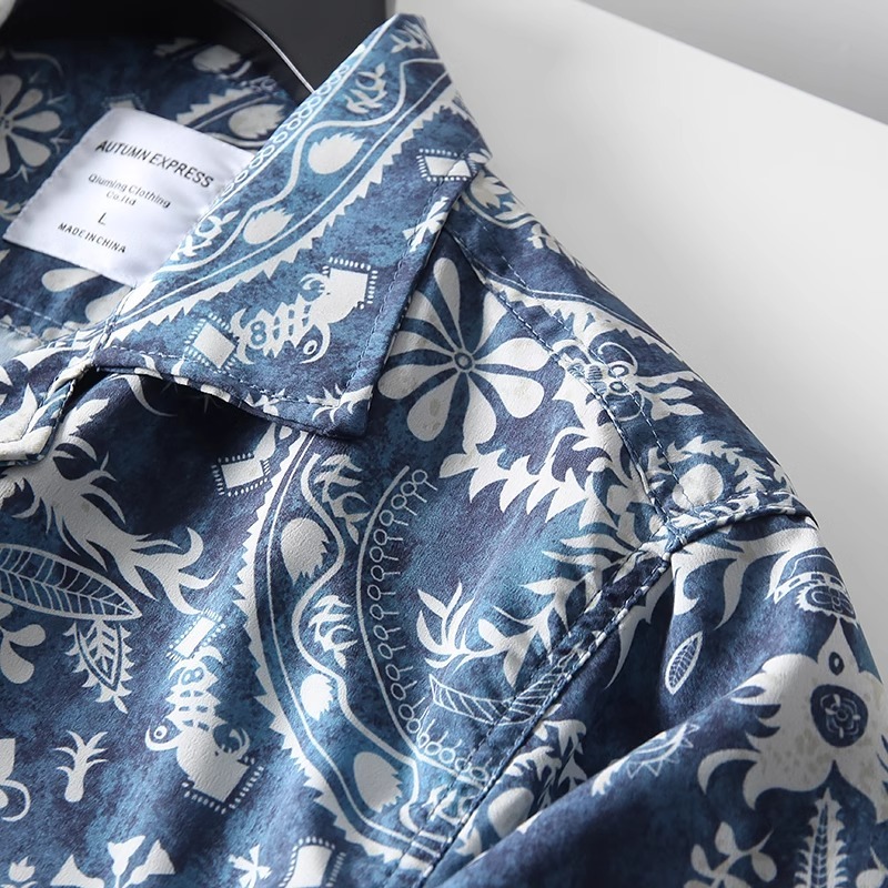 S1411-L 新品 アロハシャツ メンズ 半袖シャツ 薄手 夏 カジュアル 花柄 総柄 おしゃれ シルクのような質感 /水色_画像4