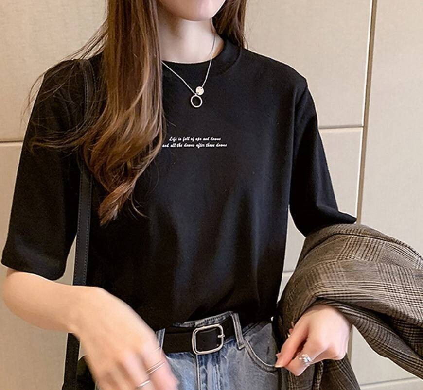 レディース tシャツ おしゃれ 黒 半袖 かわいい ロゴtシャツ シンプル ゆったり 人気 安い カットソー_画像1