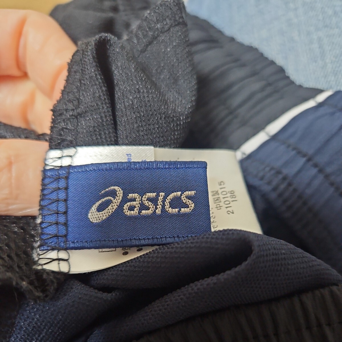 ASICS Asics половина край длина нейлон брюки чёрный темно-синий Logo M