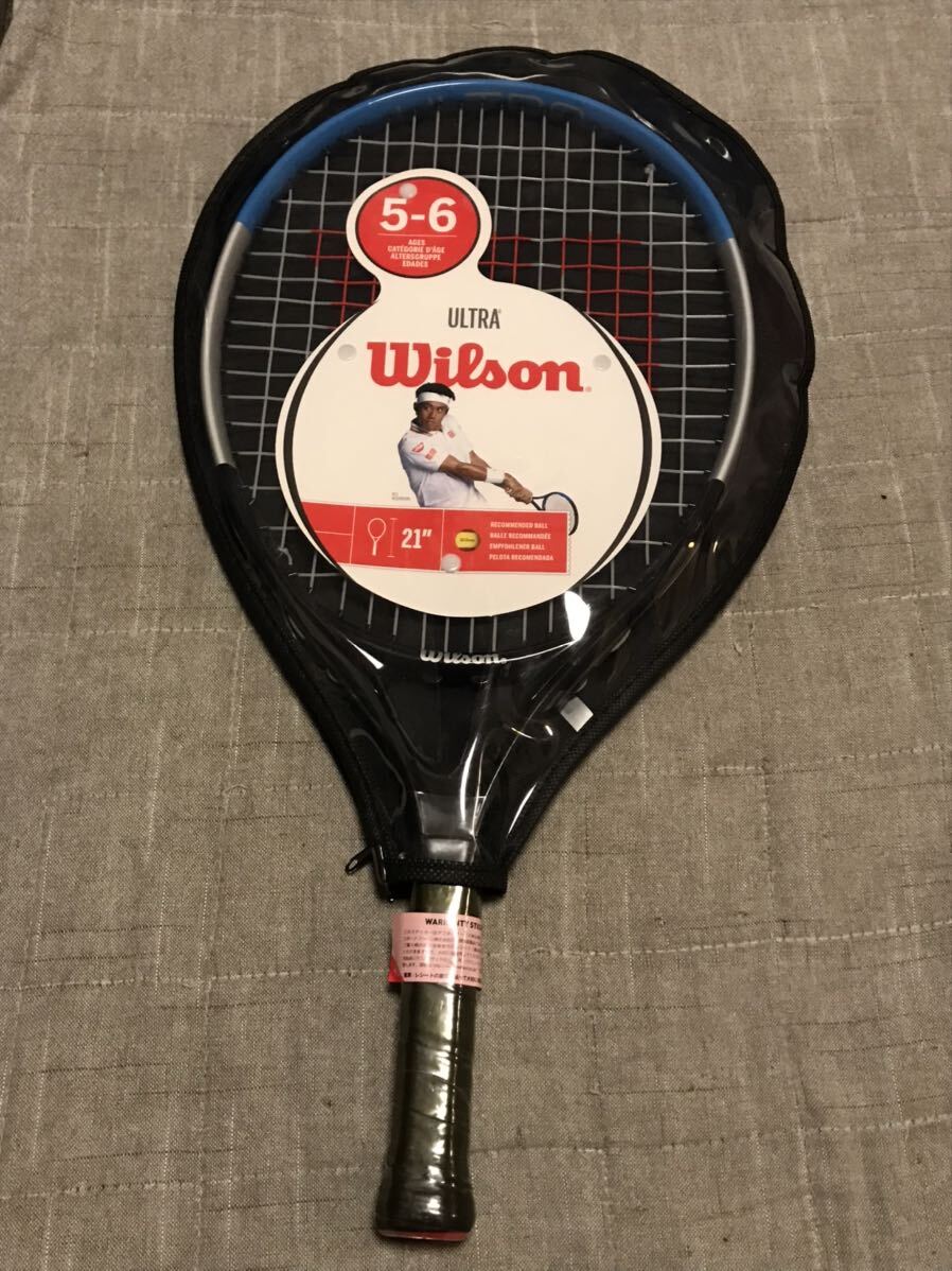 超美品 送料無料 カバー付き ウィルソン ウルトラ 21 ジュニア用 テニスラケット WR049810H ブラック×ブルー×ホワイト Wilson