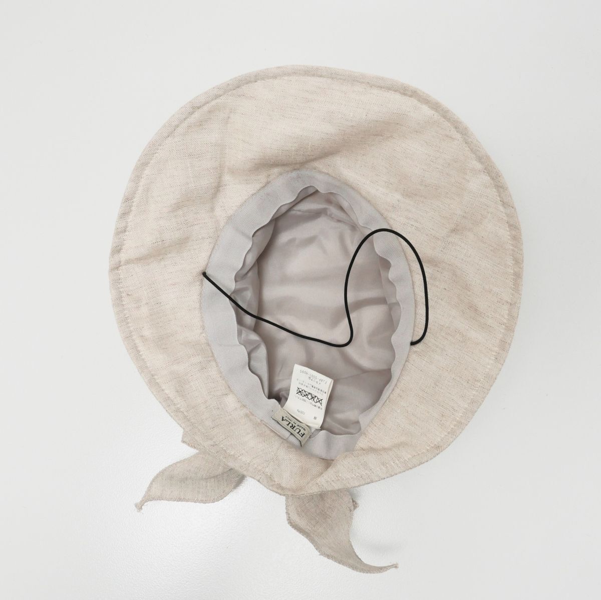 GO8598▽イタリア製 フルラ FURLA リネン リボン レディースハット 帽子 約56.5cm ベージュ系_画像5
