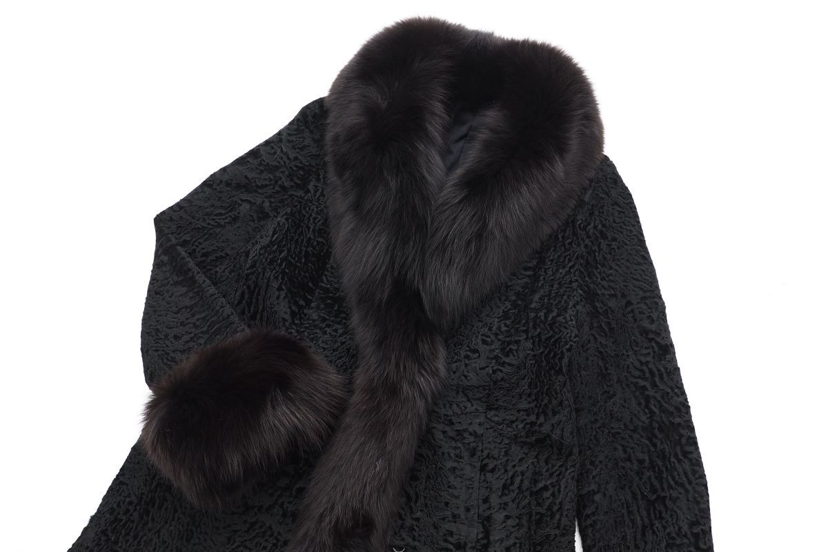 GP6883^kala cool Ram × trim : fox fur fur coat / long coat book@ fur real fur FOX black × brown group size 13 number 