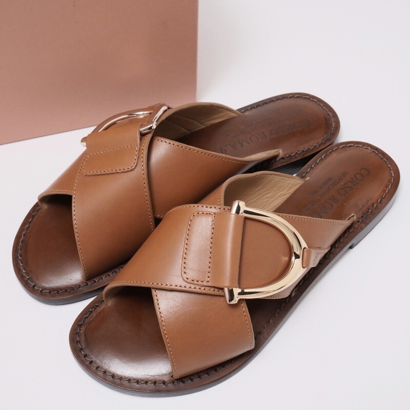 MG1962# unused / Italy made #koruso Rome no-ve/CORSO ROMA, 9* leather sandals * Flat * buckle * brown group *35*22.5cm corresponding 